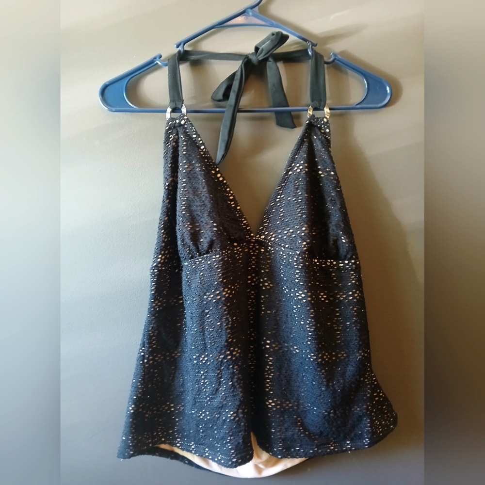 CATALINA WOMEN'S XL BLACK AND TAN SWIM TOP
